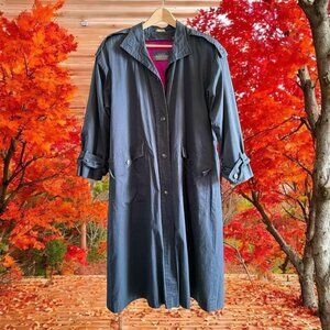 Vintage Women’s Fashion House Sanyo Navy Blue Trench Coat Wool Lining Size‎ 8